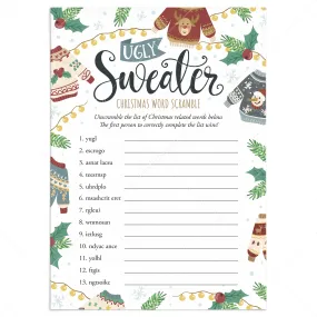 Printable Ugly Christmas Sweater Party Game Word Scramble with Answers