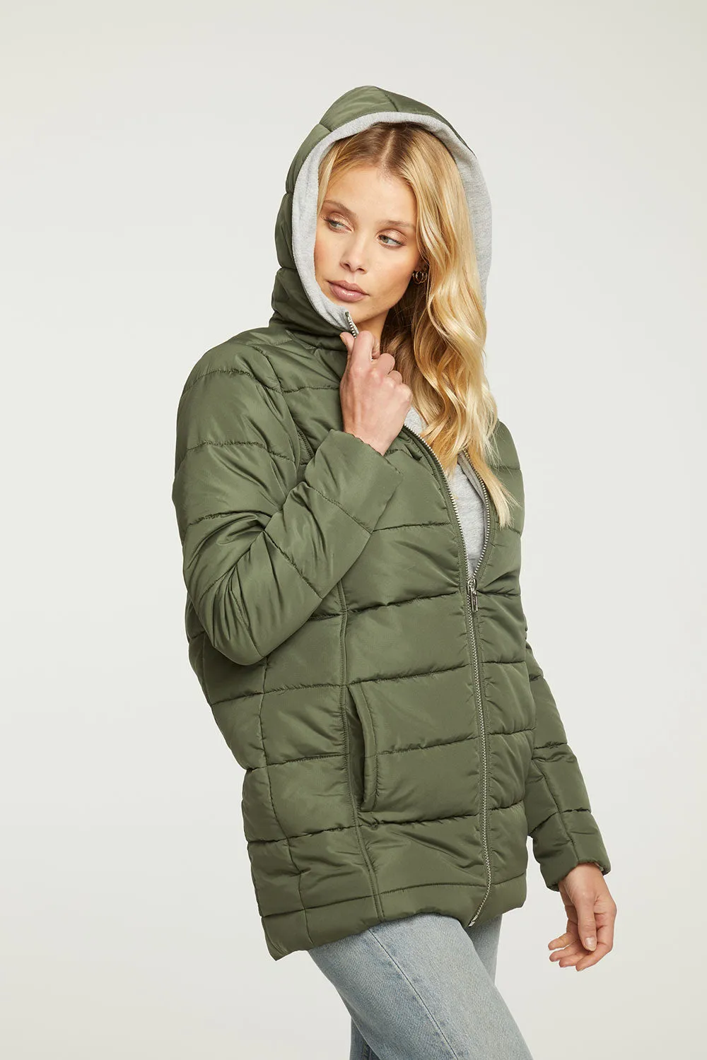 Quilted Hooded Long Puffer Zip Up Jacket