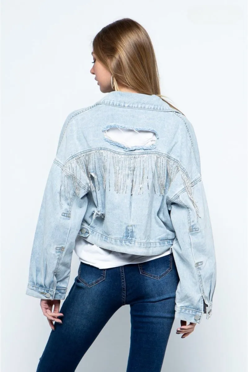 Rhinestone Fringe Denim Jacket