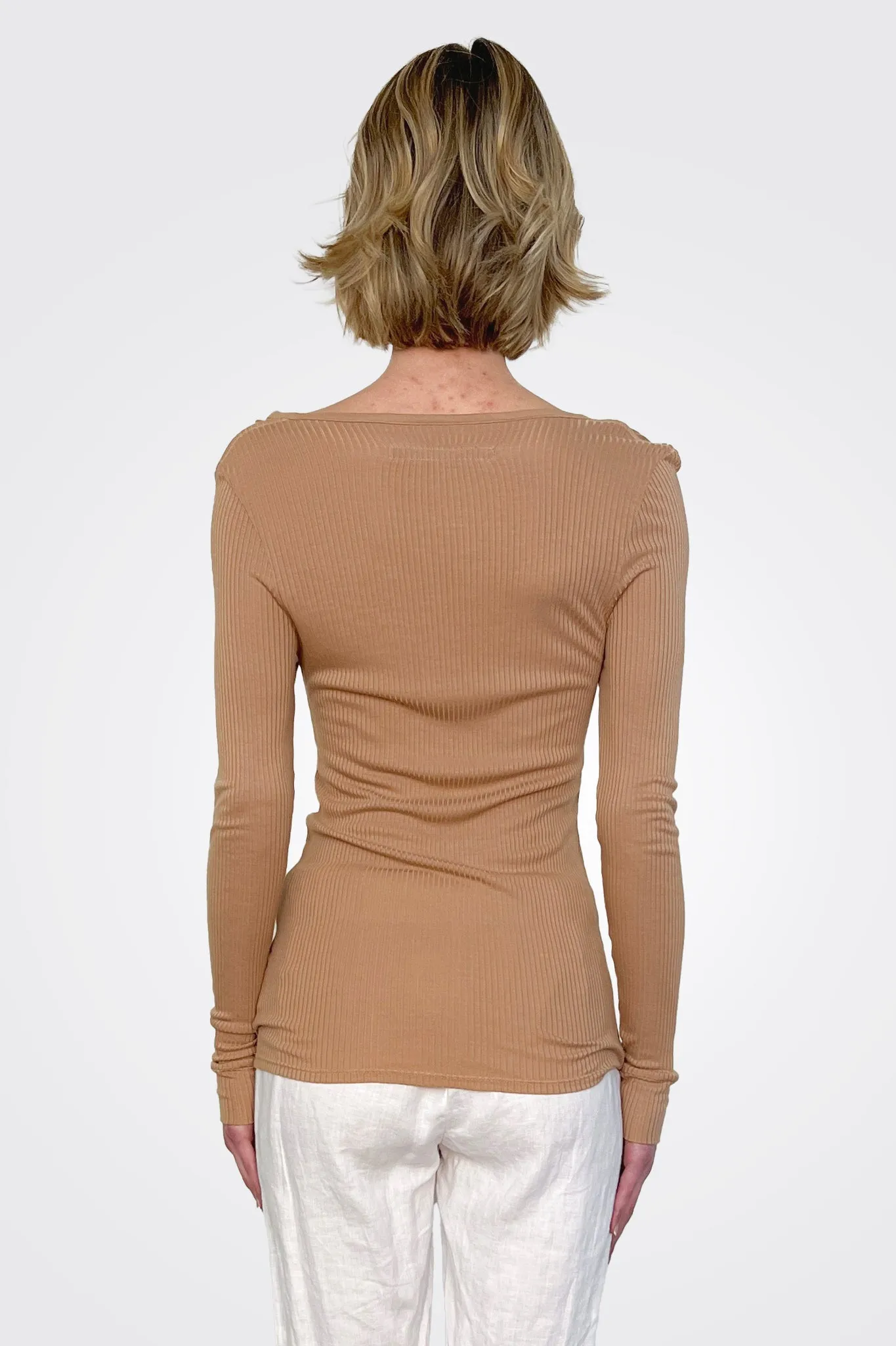 Rib Knit Henley - Pecan