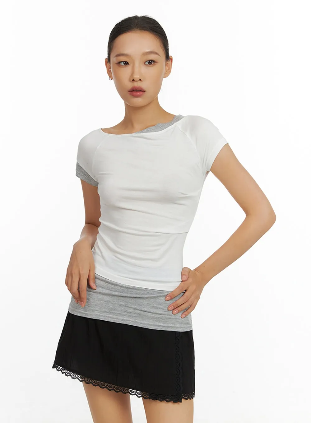 Round Neck Layered Crop Top IL409