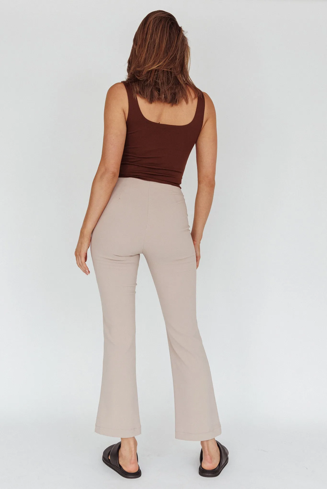 Sabria Mid-Rise Flare Pants Beige