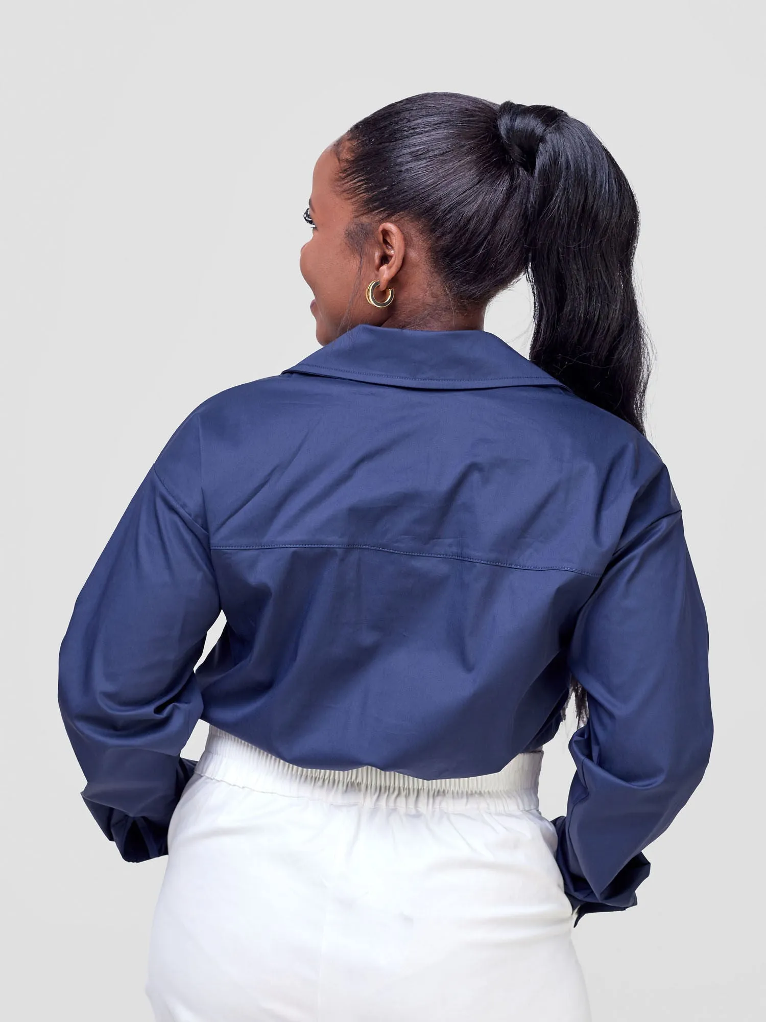 Safari Kamari Long Sleeve Drawstring Shacket - Navy Blue