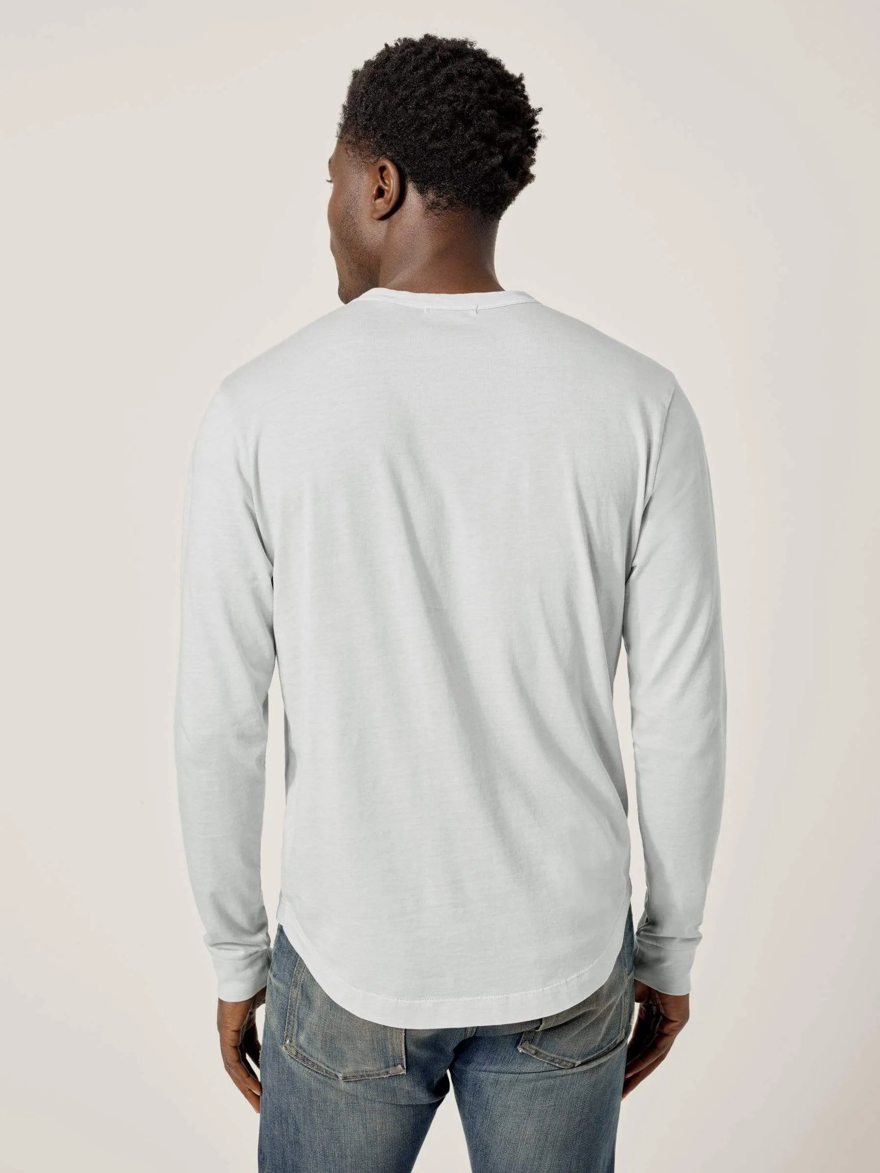 Salt Gray Venice Wash Pima Curved Hem Henley