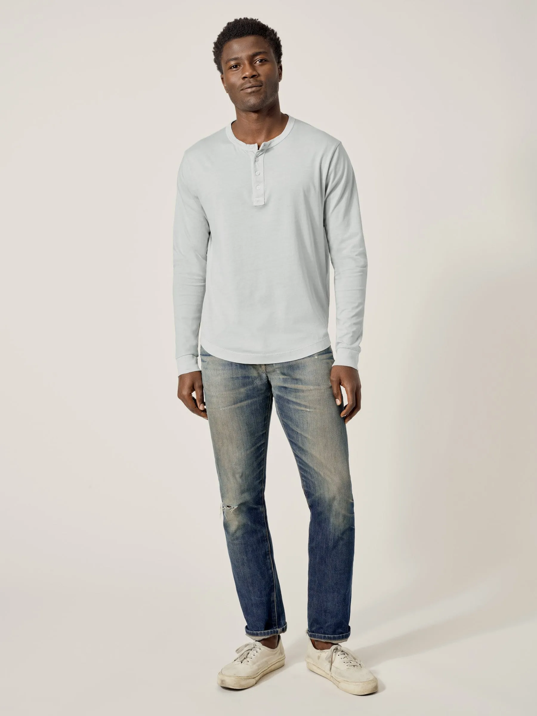 Salt Gray Venice Wash Pima Curved Hem Henley