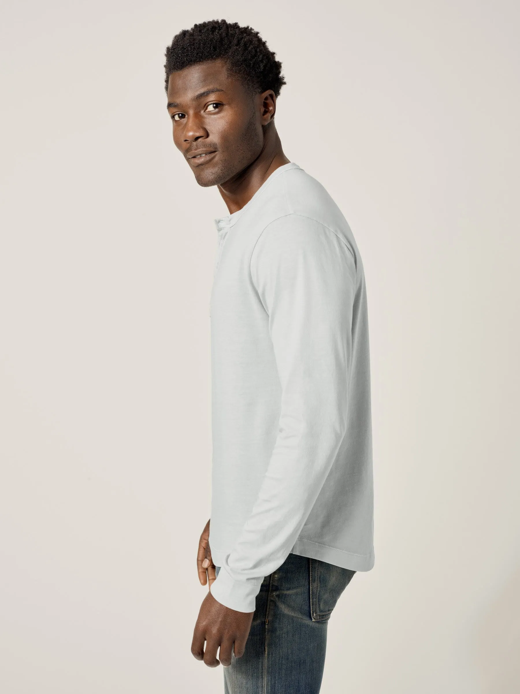 Salt Gray Venice Wash Pima Curved Hem Henley