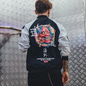 Samurai Mask Embroidery Hip Hop Zippered Jacket