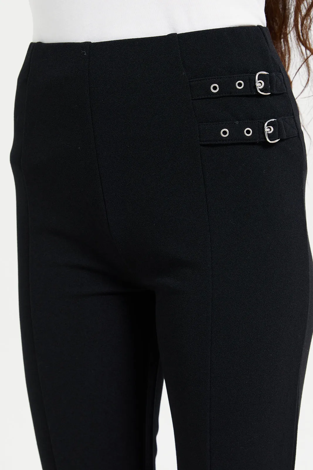 Senior Girls Black Flared Leggings