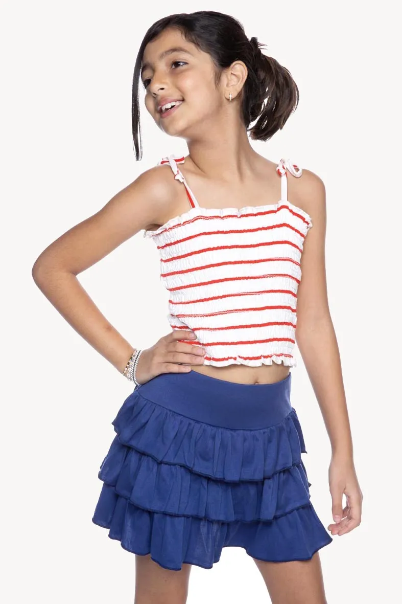 Simply Soft Strappy Smocked Top - Red Ivory Stripes