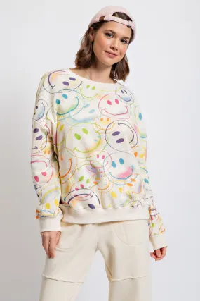 SMILEY FACE WASHED TERRY PULLOVER