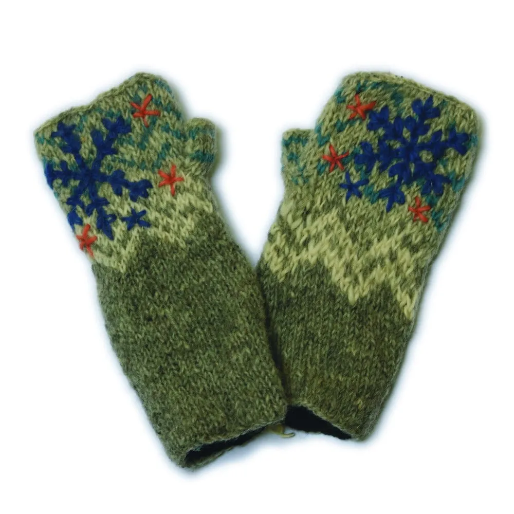 snowflake embroidered wrist warmers