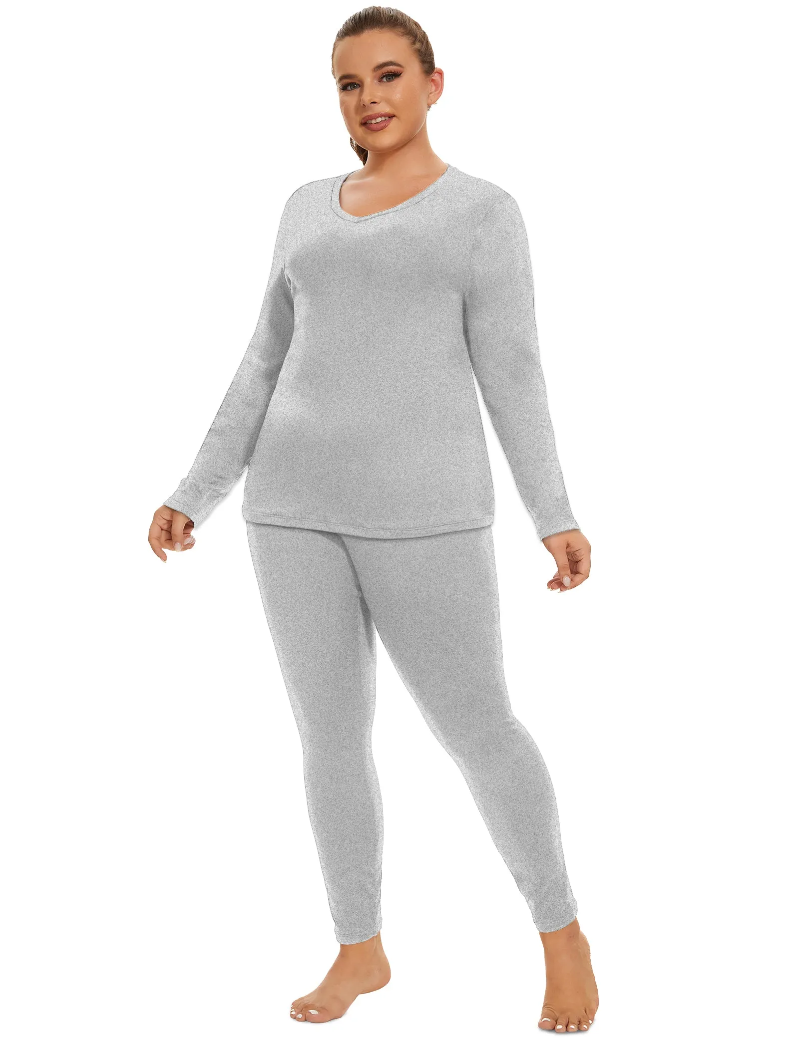 Solid V-neck Fleece Thermal Underwear Basic Suit