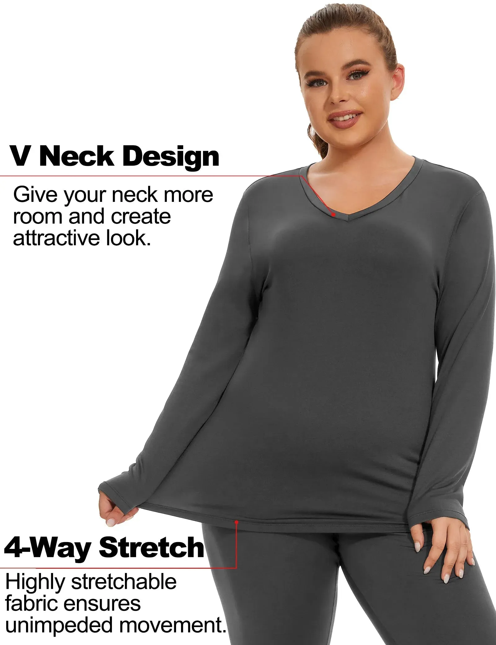 Solid V-neck Fleece Thermal Underwear Basic Suit