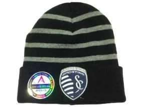 Sporting KC Kansas City Antigua MLS Black and Gray Striped Crisp Beanie Hat Cap