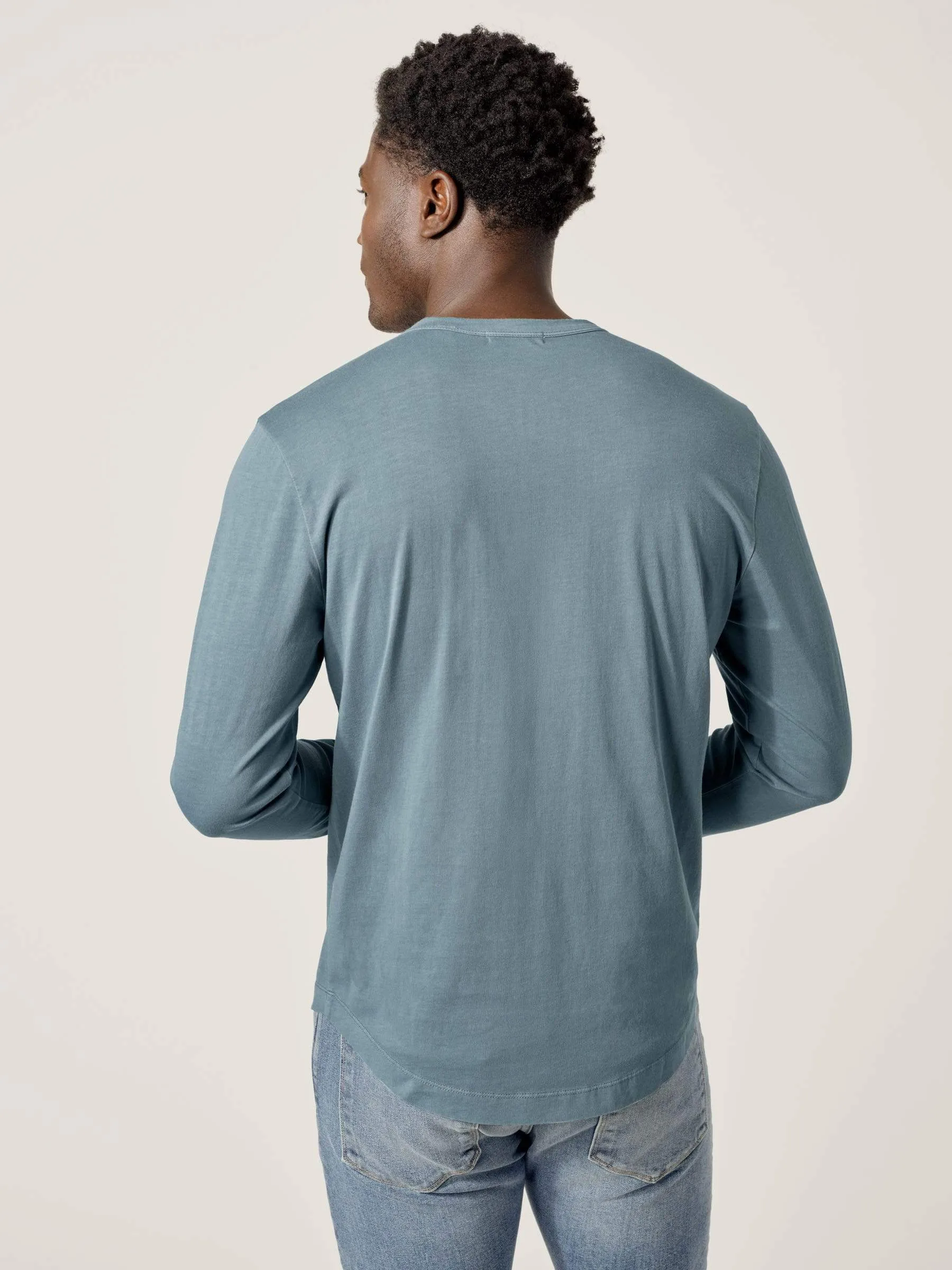 Steel Blue Venice Wash Pima Curved Hem Henley