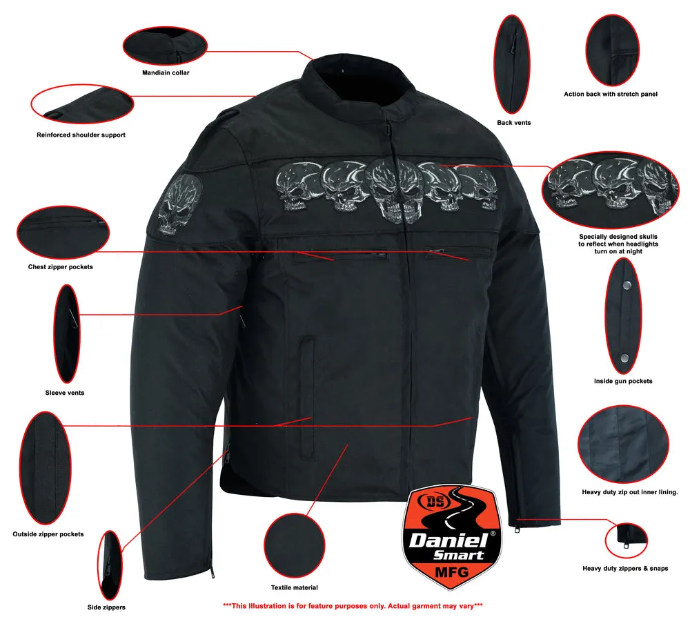 Textile Men's Scooter Jacket w/ Reflective Skulls