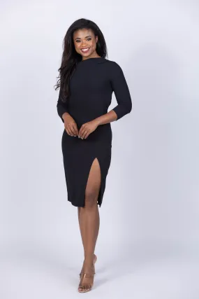 Theory Asymmetric Off-the-Shoulder Midi Dress in Black