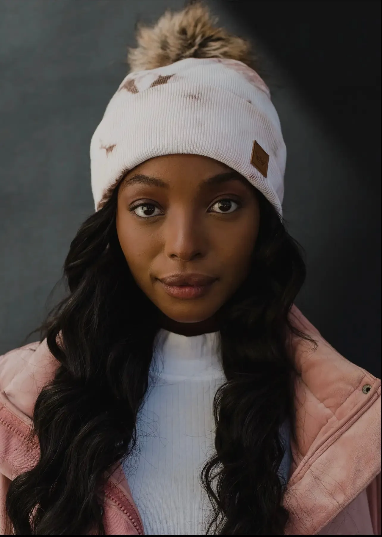 Tie Dye Knit Hat with Faux Fur Pom