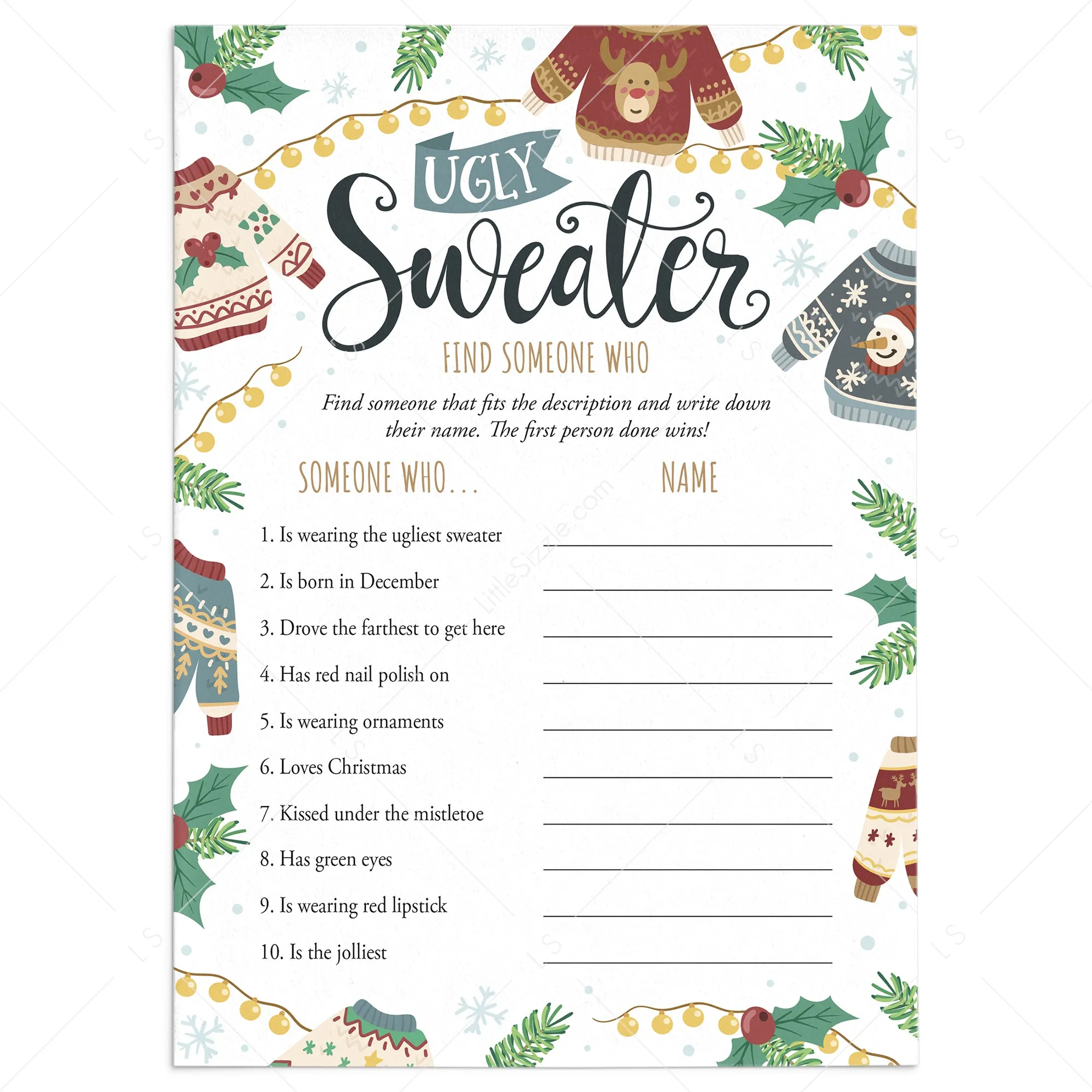 Ugly Sweater Party Mingling Icebreaker Game Printable