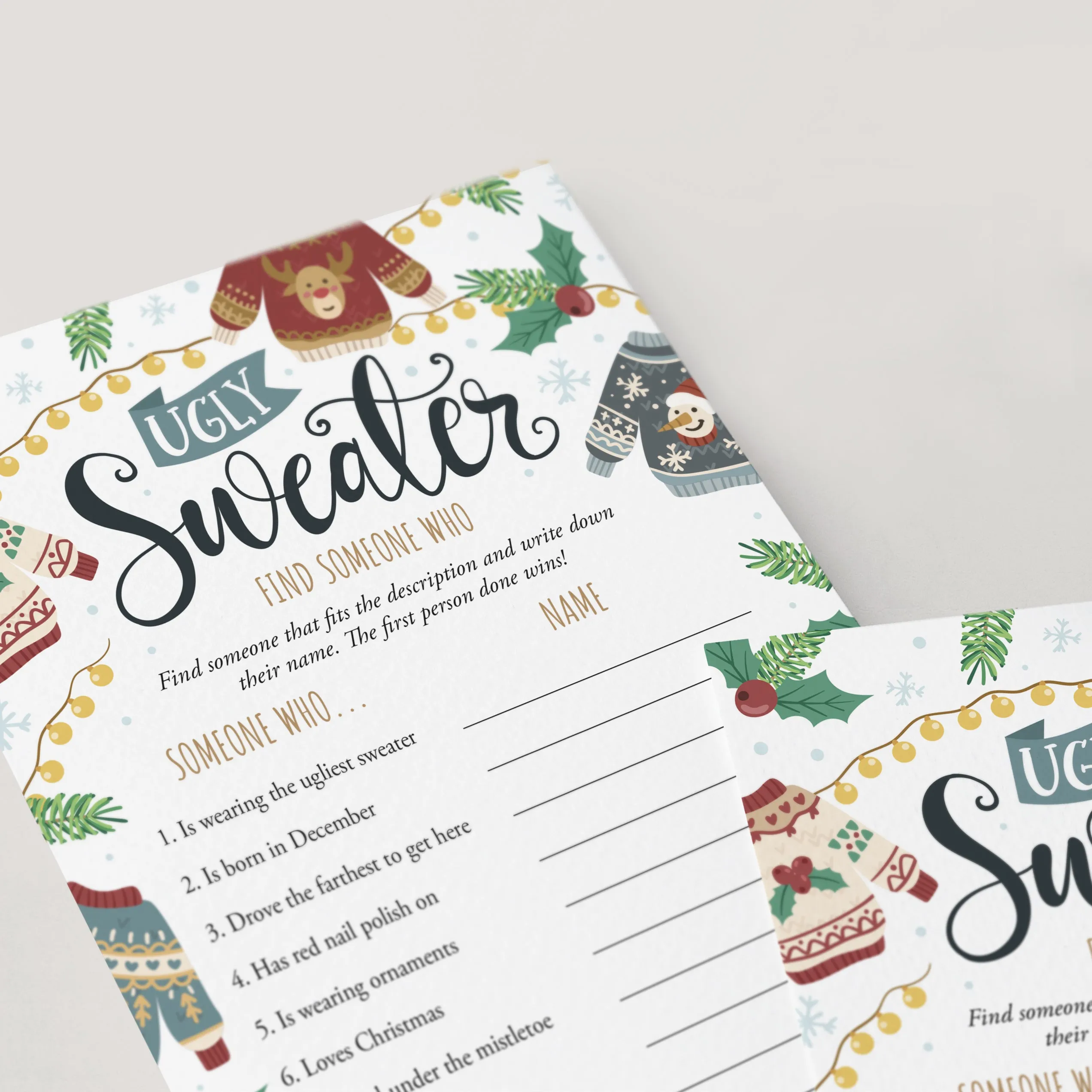 Ugly Sweater Party Mingling Icebreaker Game Printable