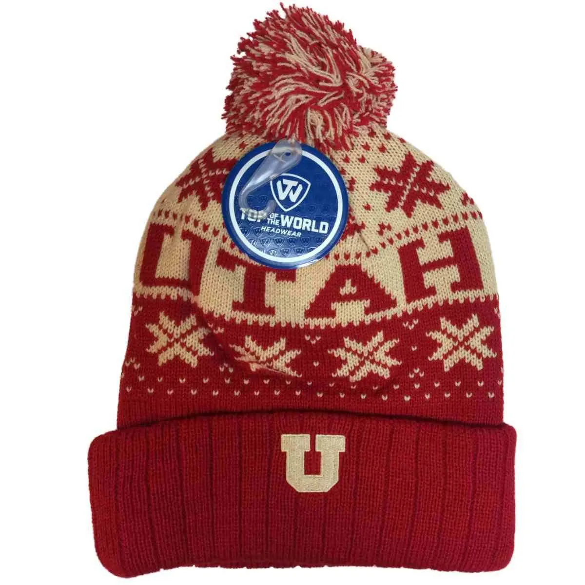 Utah Utes TOW Red Subarctic Snowflake Poofball Cuffed Winter Hat Cap Beanie