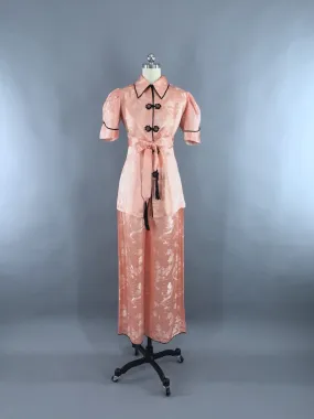 Vintage 1930s Silk Pajamas Set / Art Deco Chinoiserie Loungewear