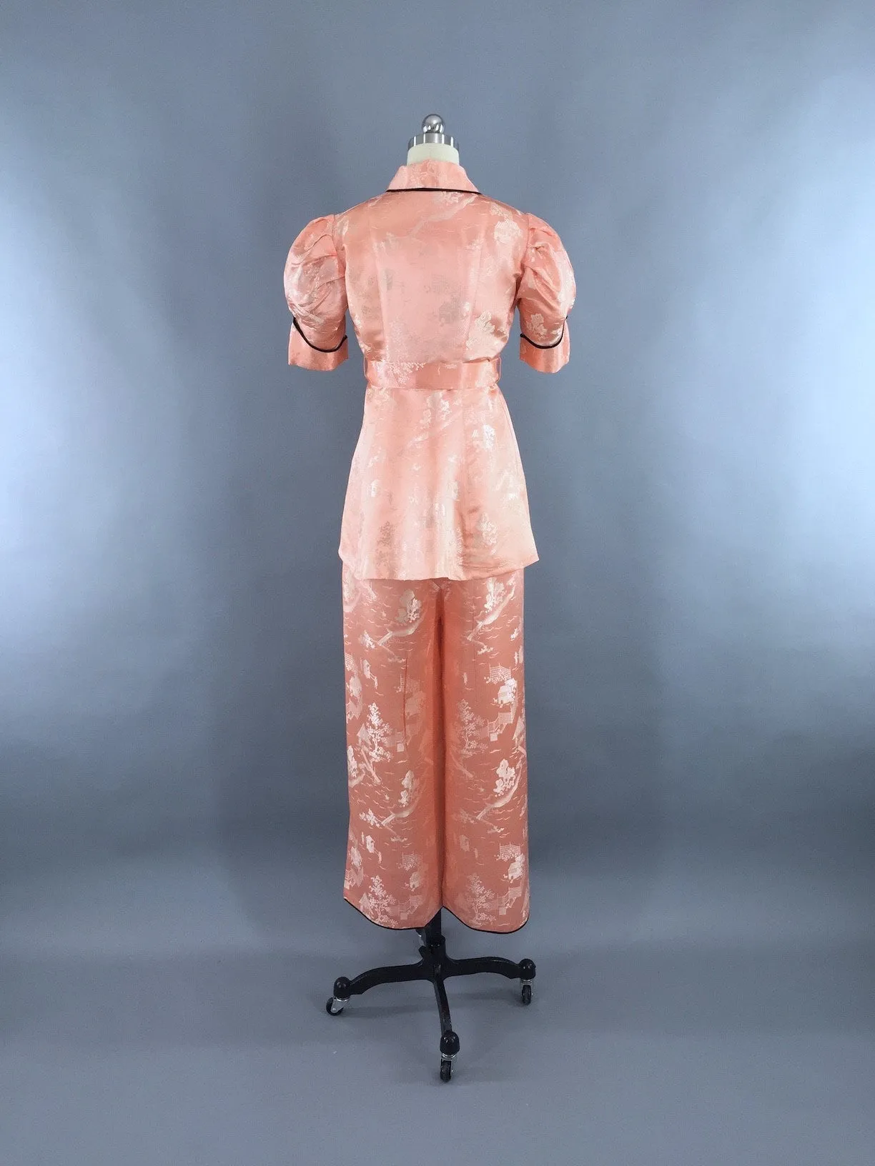 Vintage 1930s Silk Pajamas Set / Art Deco Chinoiserie Loungewear