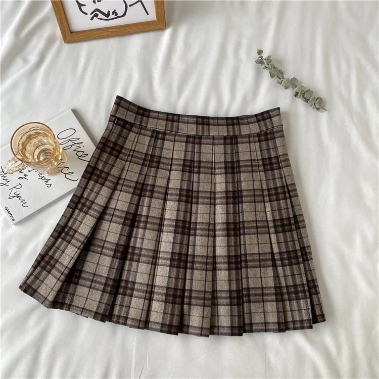 Vintage Plaid Mini Skirt with Shorts