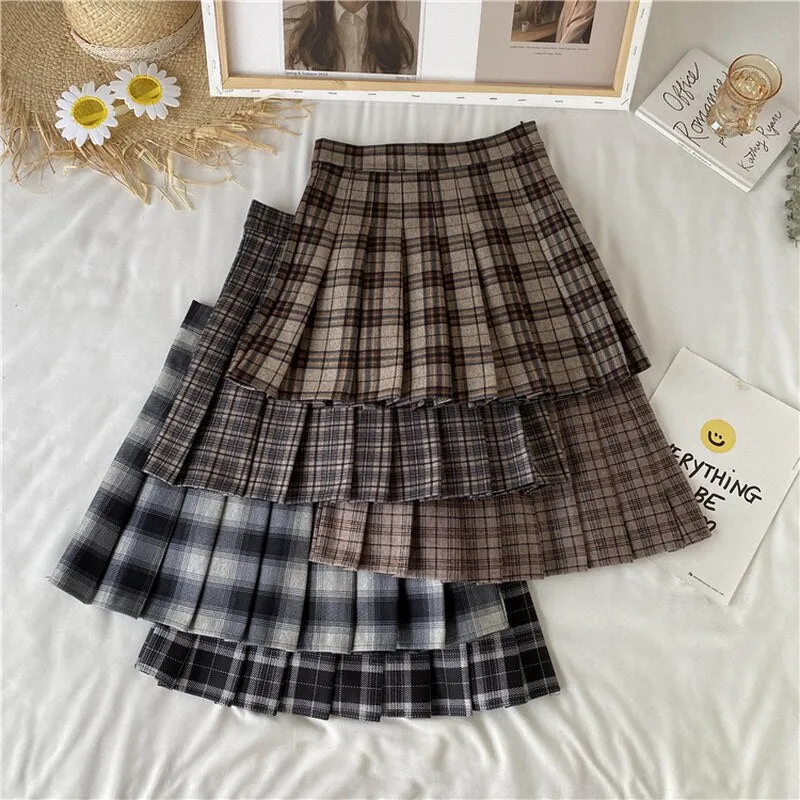 Vintage Plaid Mini Skirt with Shorts