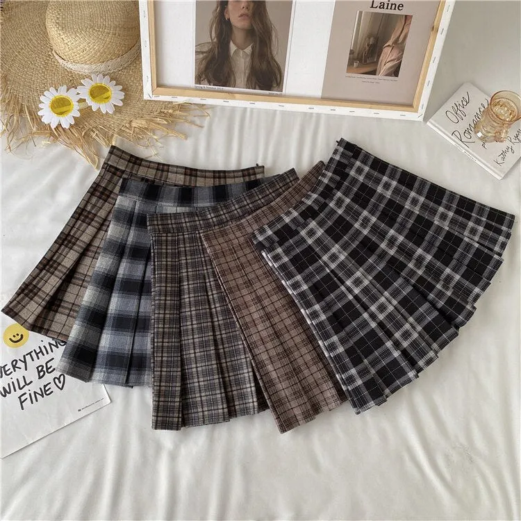 Vintage Plaid Mini Skirt with Shorts