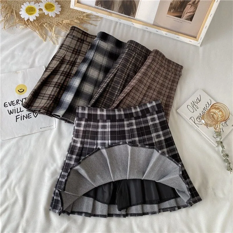 Vintage Plaid Mini Skirt with Shorts