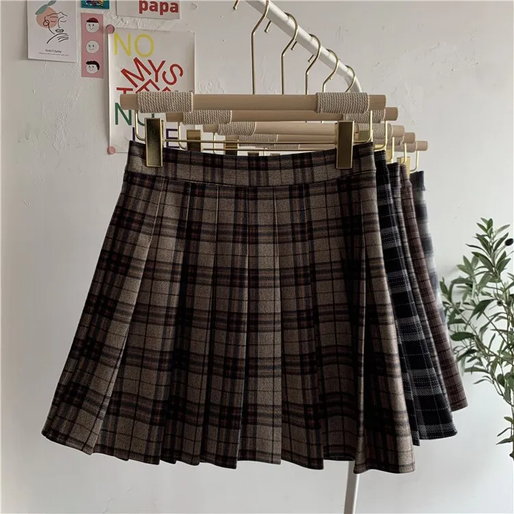 Vintage Plaid Mini Skirt with Shorts