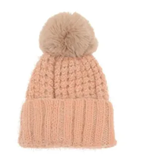 Waffle Knit Pom Pom Hat