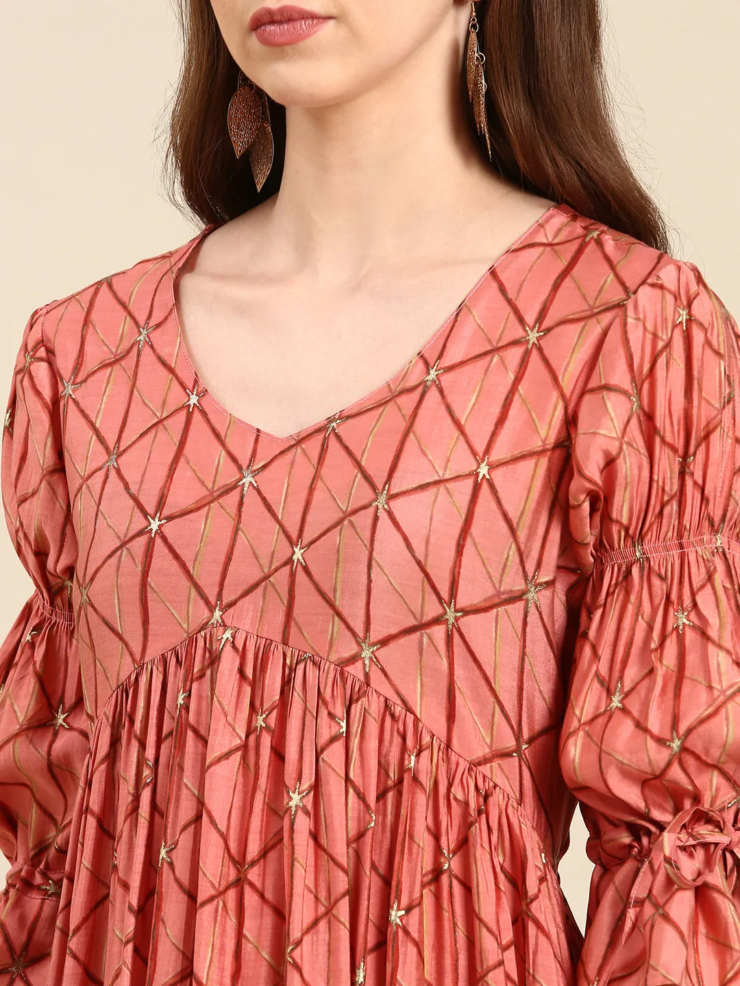 Women's Coral Geometrical Anarkali Kurta