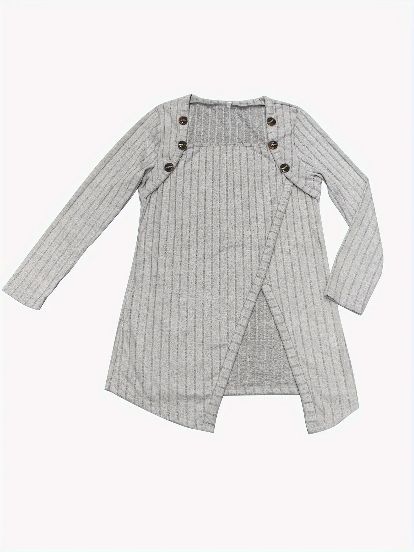 Women's Plus Solid Ribbed Long Sleeve Square Neck Sweater with Button Decor and Wrap Hem - Embrace Casual Chic with Style