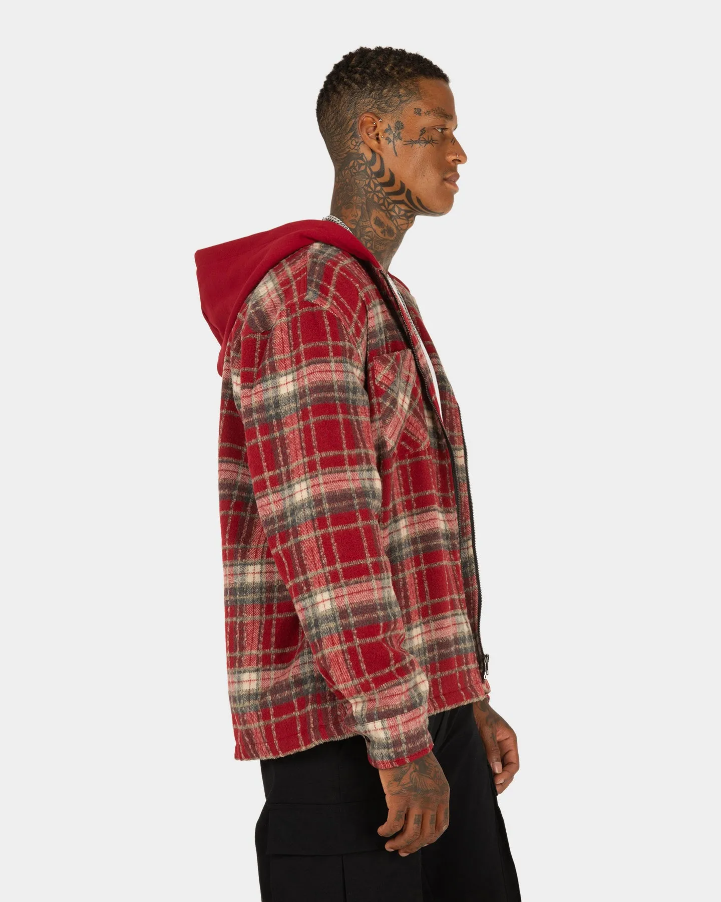 XXIII Albina Flannel Hood Shacket Red