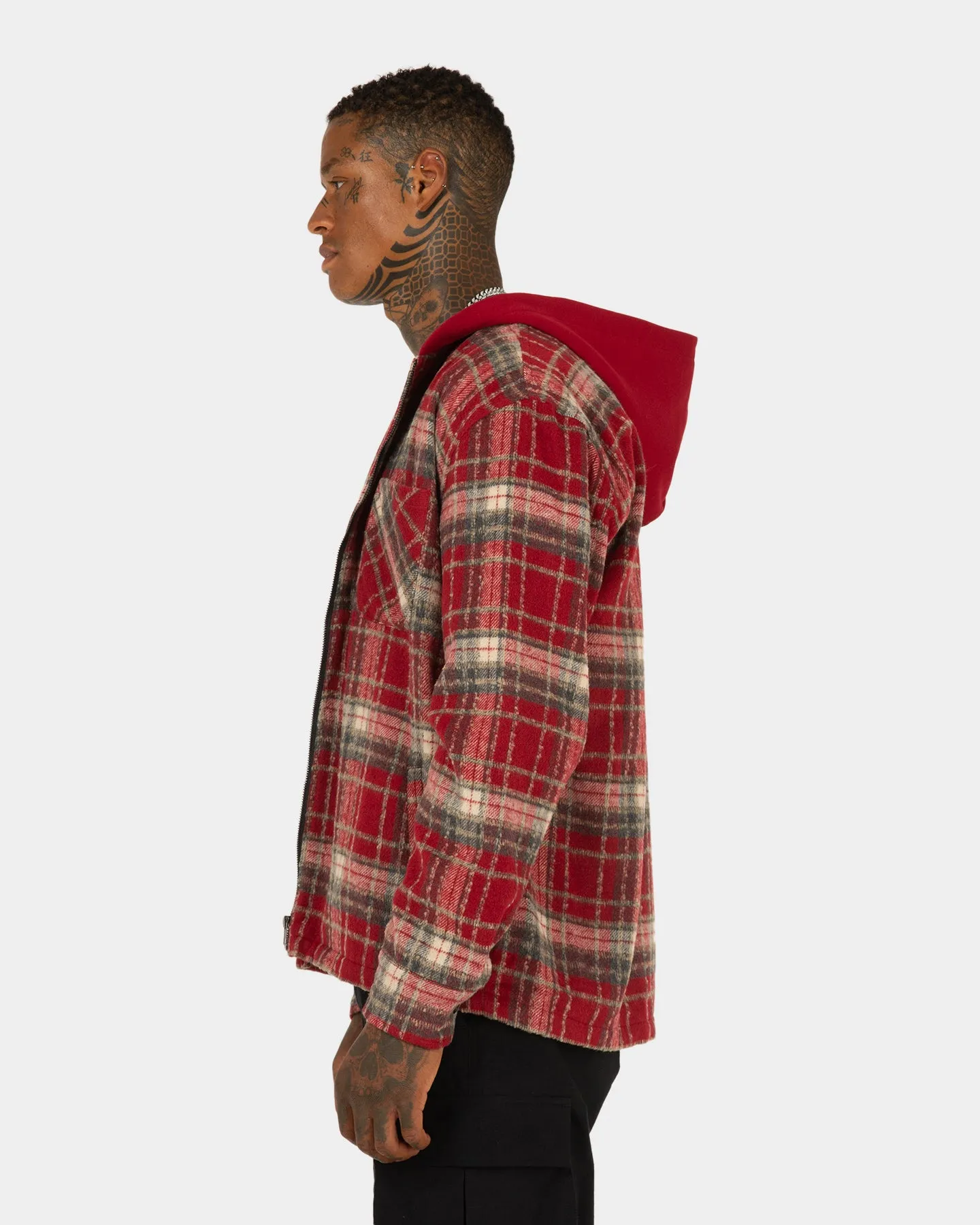 XXIII Albina Flannel Hood Shacket Red