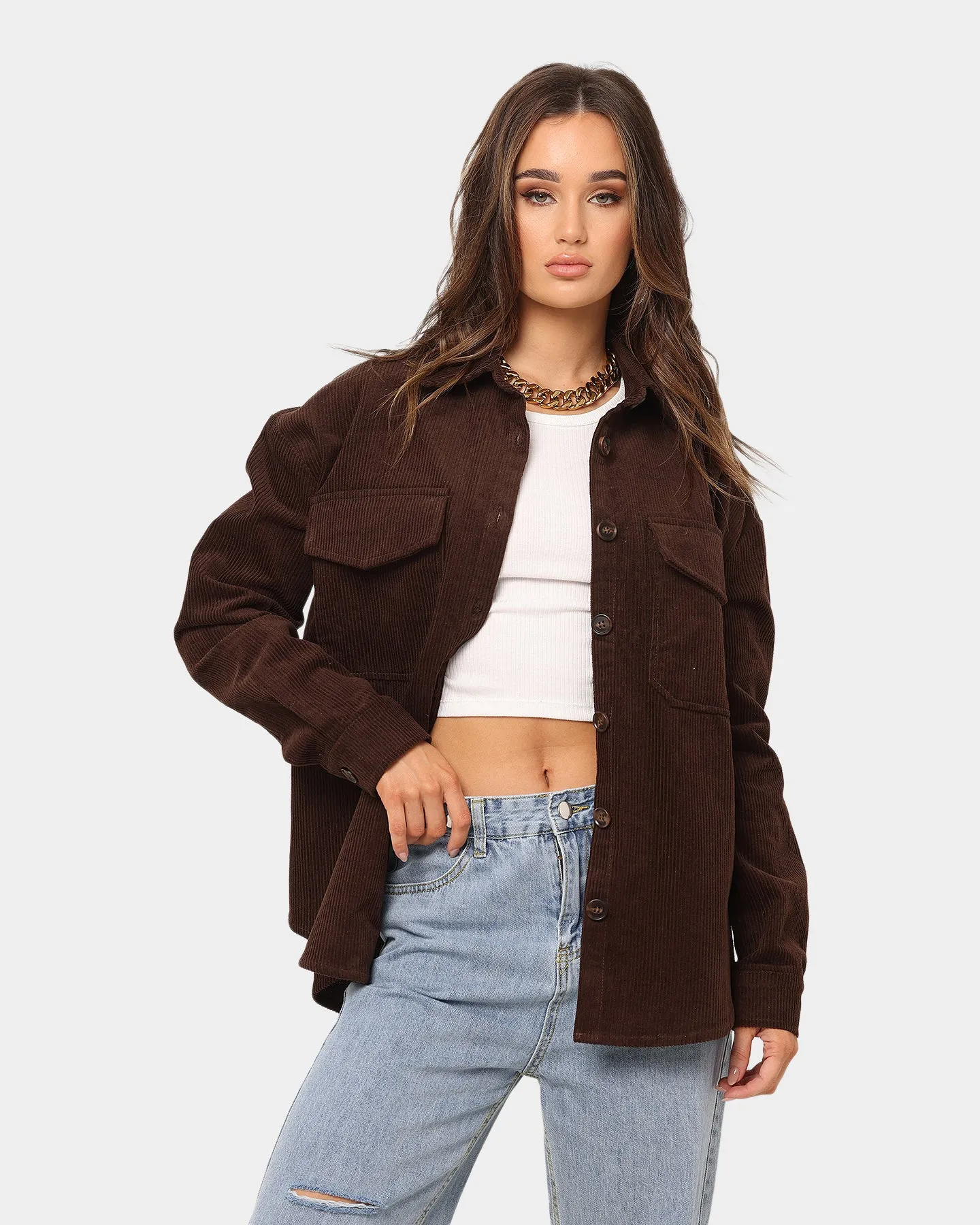 XXIII Women's Tori Corduroy Shacket Chocolate